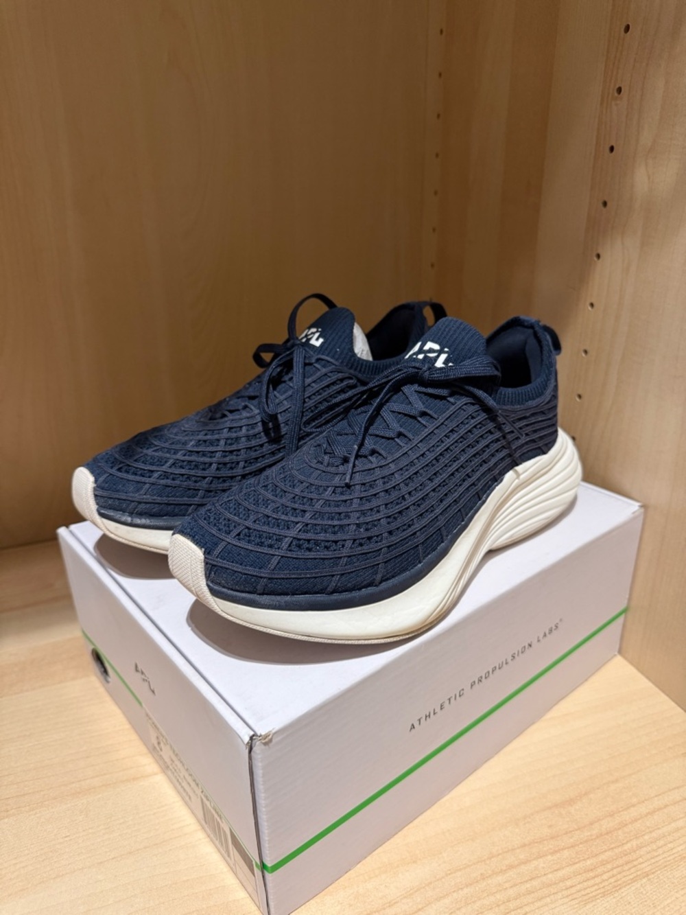 APL Navy Techloom Zipline Knit Slip-On Sneakers with Ivory Sole